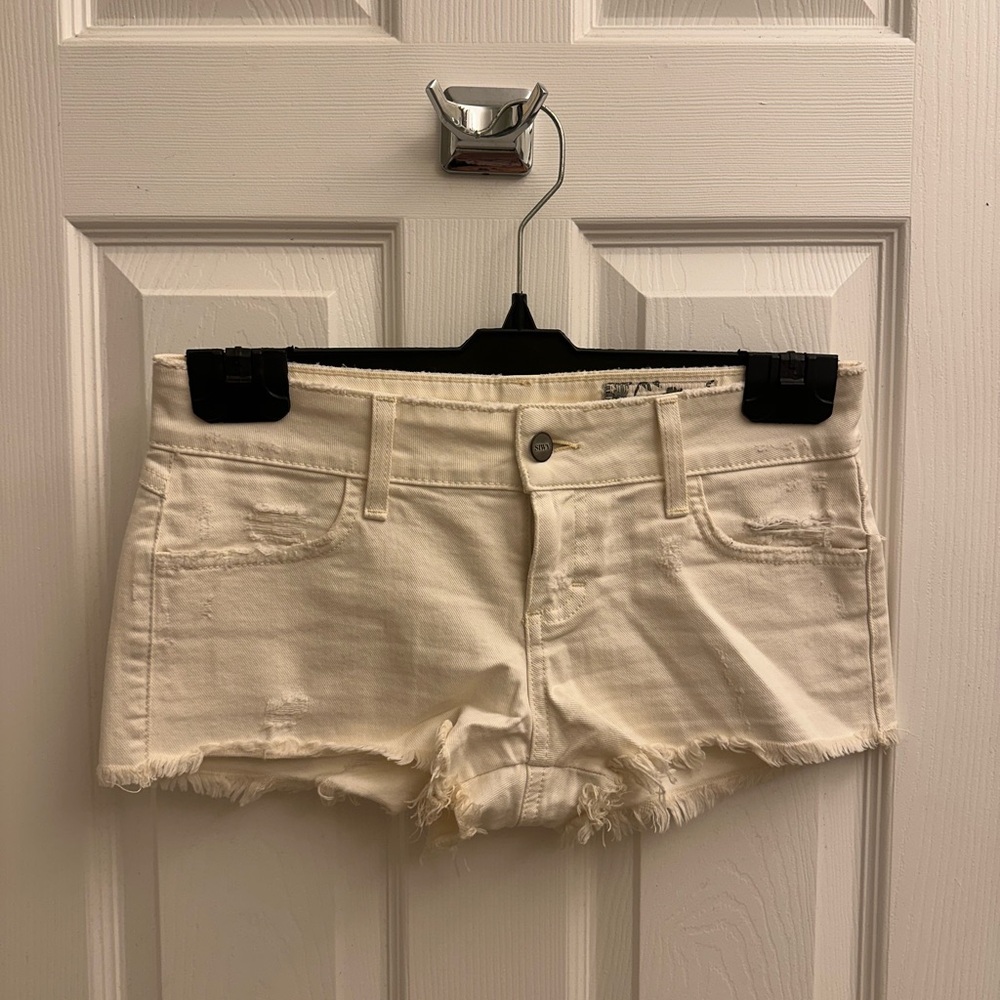 Siwy Cream Jean Shorts Distressed Mid-Thigh